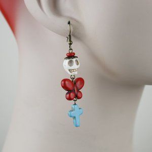 Day of the Dead Winged Skull w/ Cross Earrings